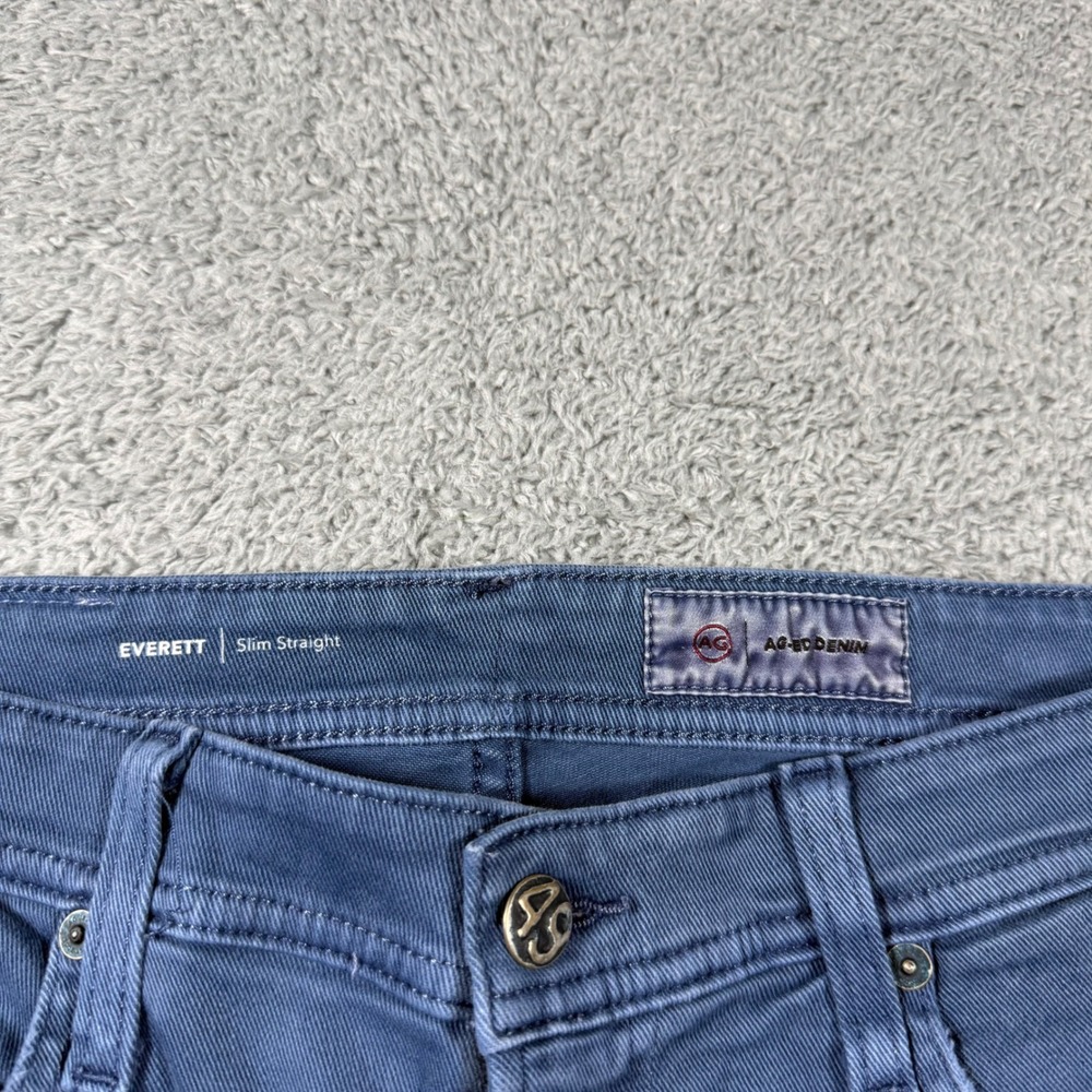 AG Everett Slim Straight Pants Mens 32x33 Blue Sateen Stretch Casual - Picture 2 of 8
